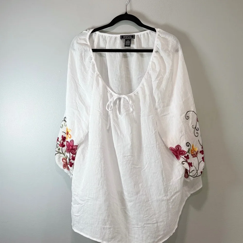 NYCC New York Clothing Co White Embroidered Floral Peasant Blouse 3X Boho Top